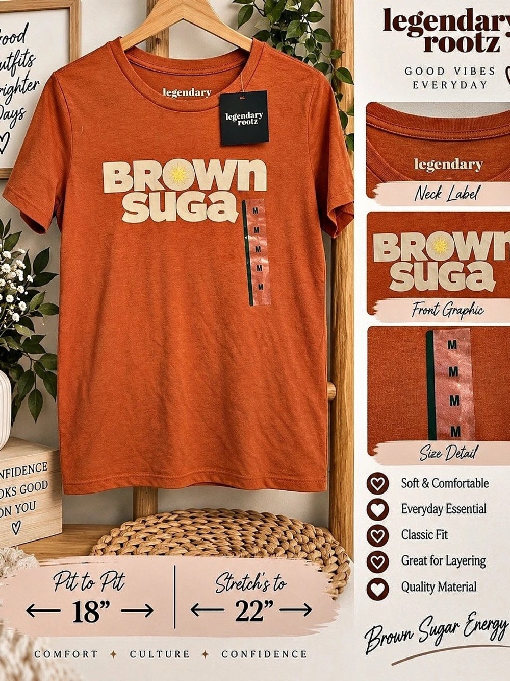 Legendary Rootz Brown Suga Graphic Tee Graphic Tee in Orange Size Medium NWT